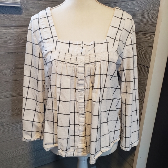 Roebuck & Co Sears Square Neck Cotton Blouse with Smock Detail | Size L - Picture 1 of 10